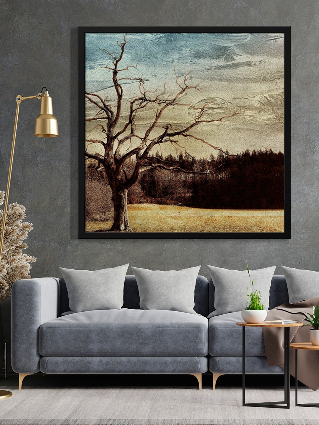 

999Store Brown & Blue Dry Tree Painted Framed Wall Art