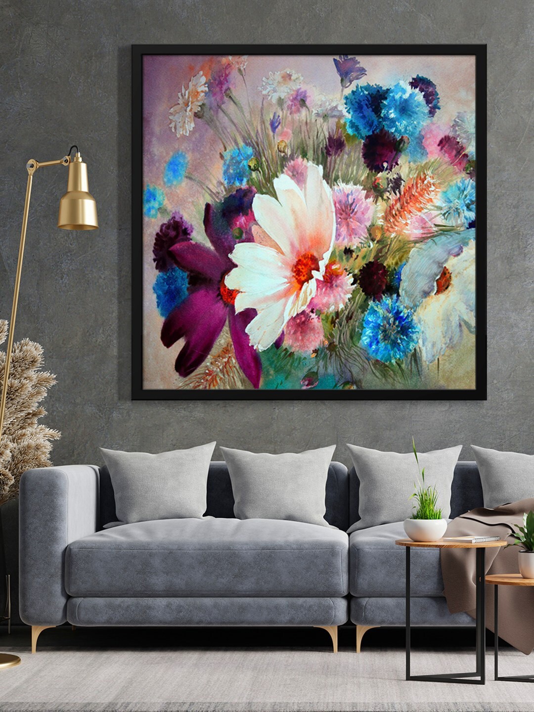 

999Store Blue & Pink Flower Painted Framed Wall Art