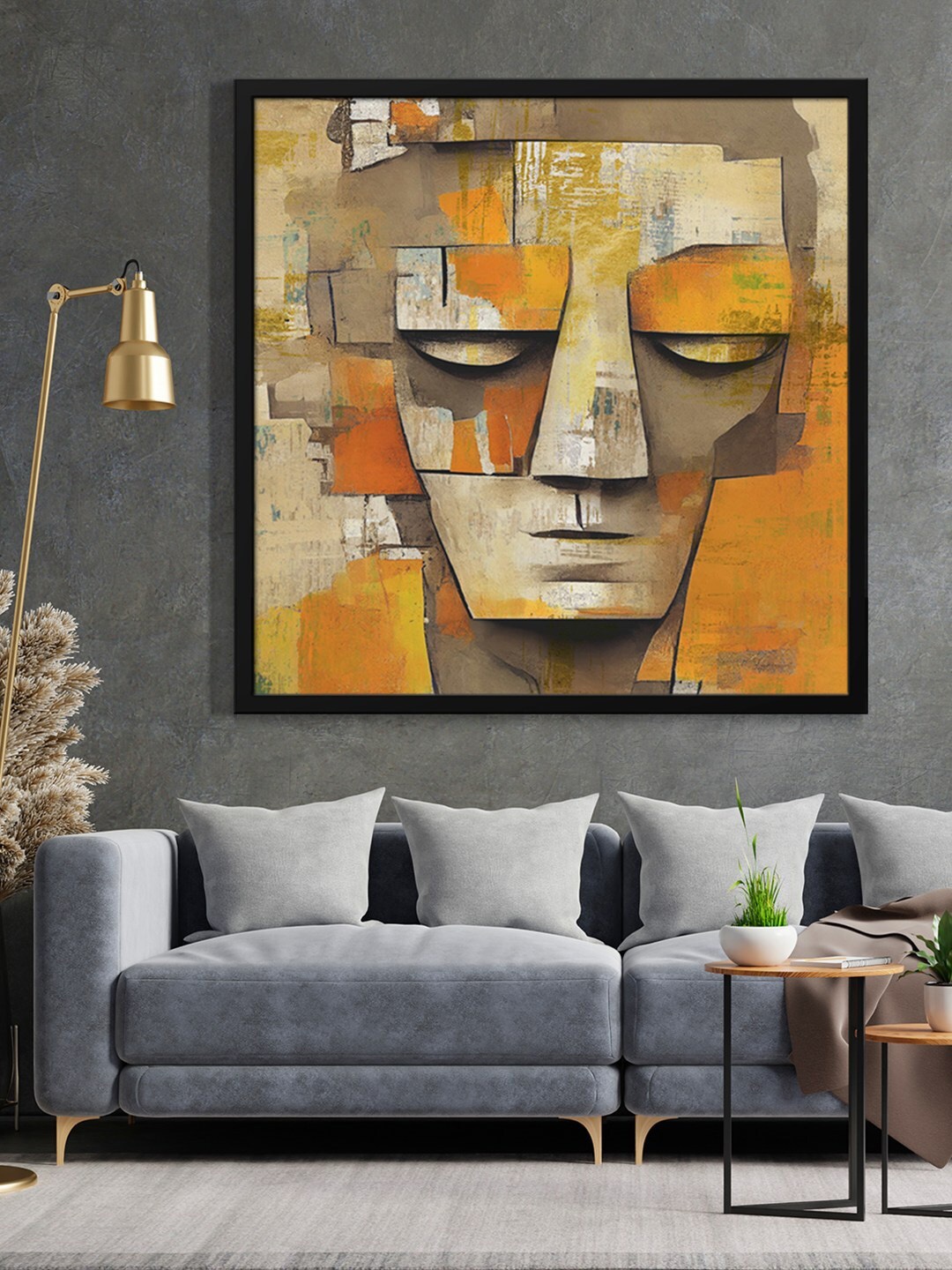 

999Store Black & Brown Abstract Face Painted Framed Wall Art