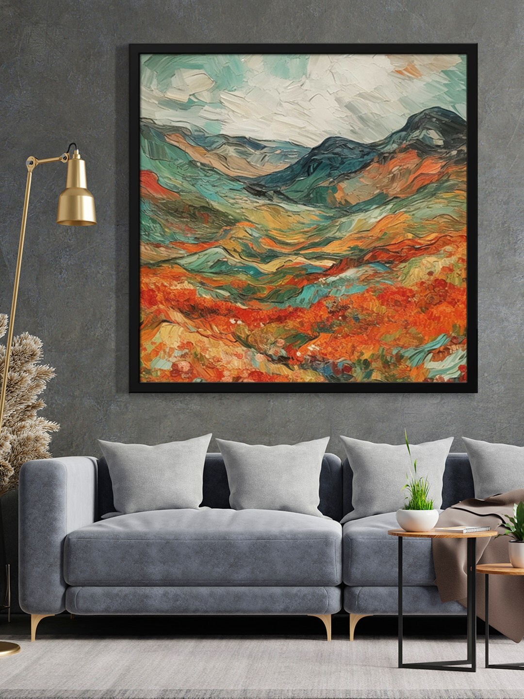 

999Store Green & Red Mountain Art Painted Framed Wall Art