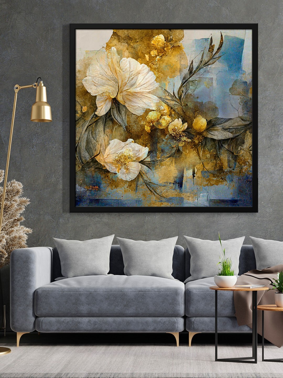 

999Store Black & Green Flower Leaf Painted Framed Wall Art, Yellow
