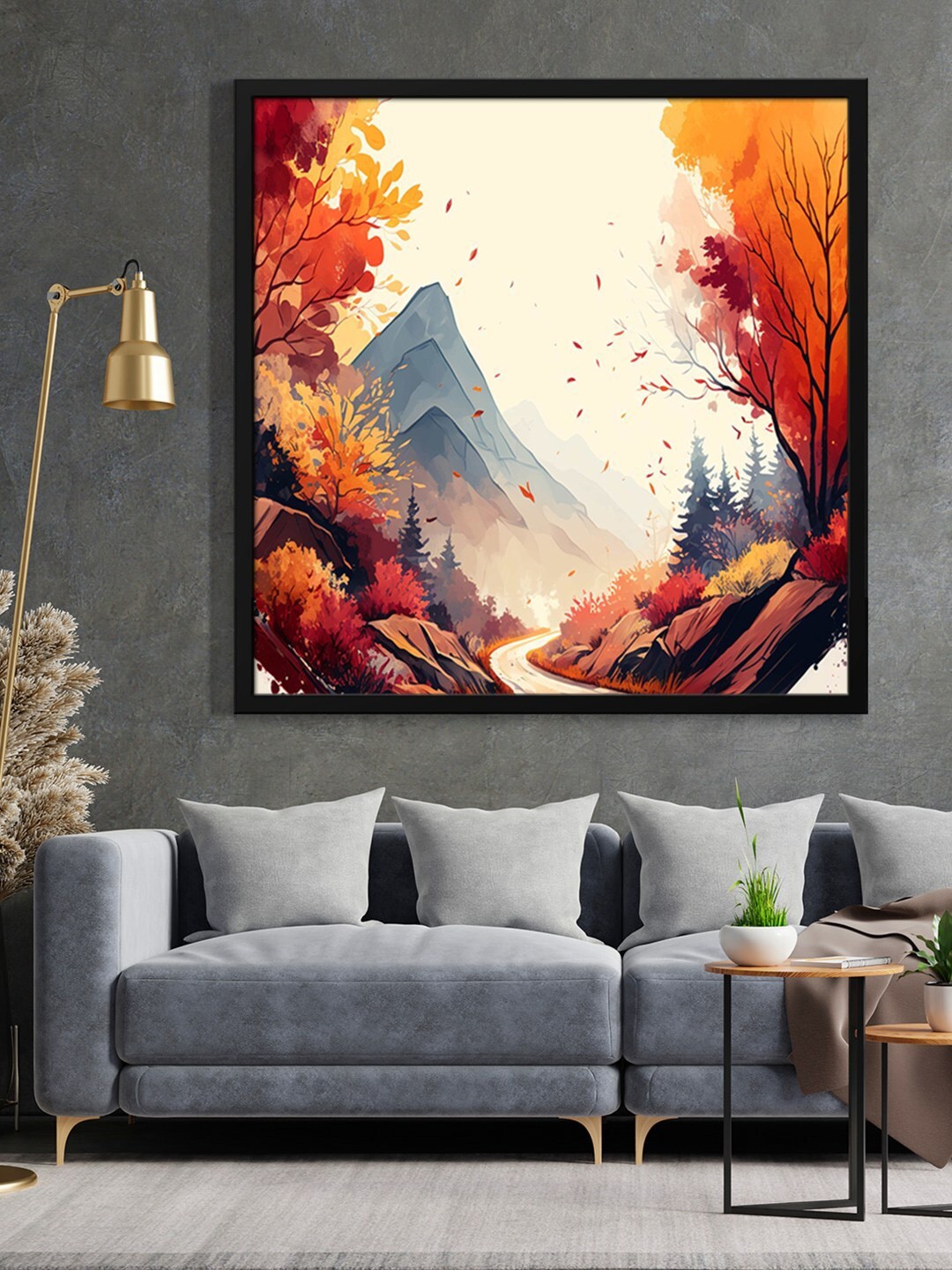 

999Store Cream Colored Mountain And Trees Painting Wall Art