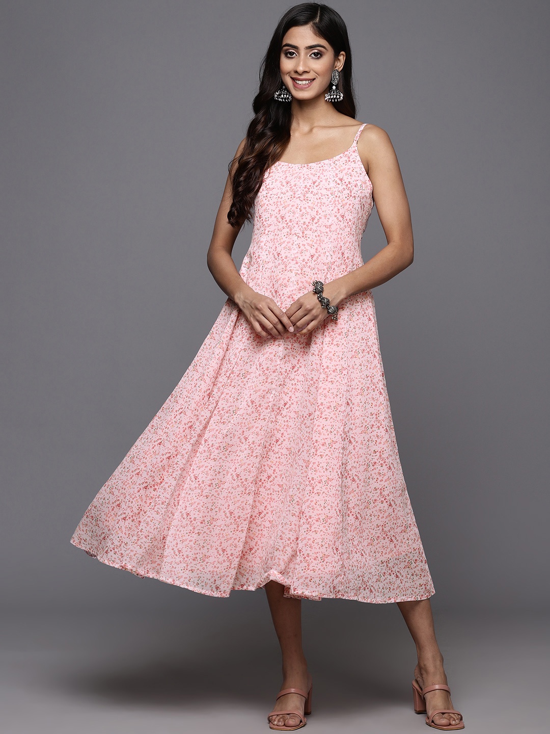 

Varanga Floral Print Georgette A-Line Midi Dress, Off white