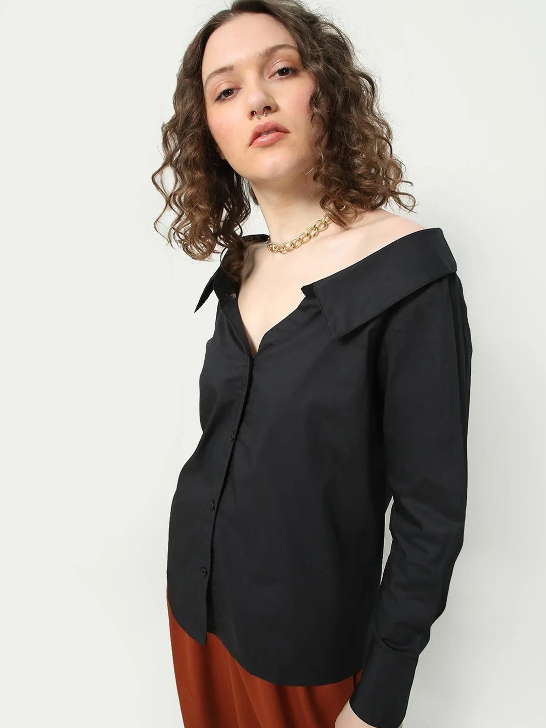

MYWISHBAG Comfort Opaque Pure Cotton Casual Shirt, Black