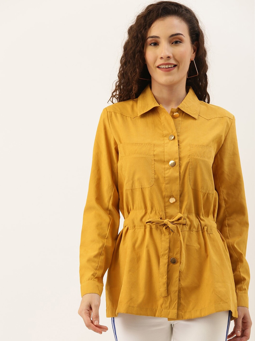 

Mast & Harbour Mustard Yellow Spread Collar Casual Shirt