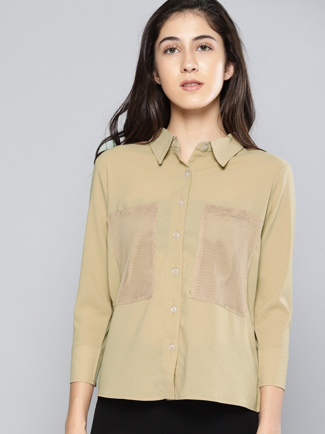 

Mast & Harbour Brown Spread Collar Casual Shirt