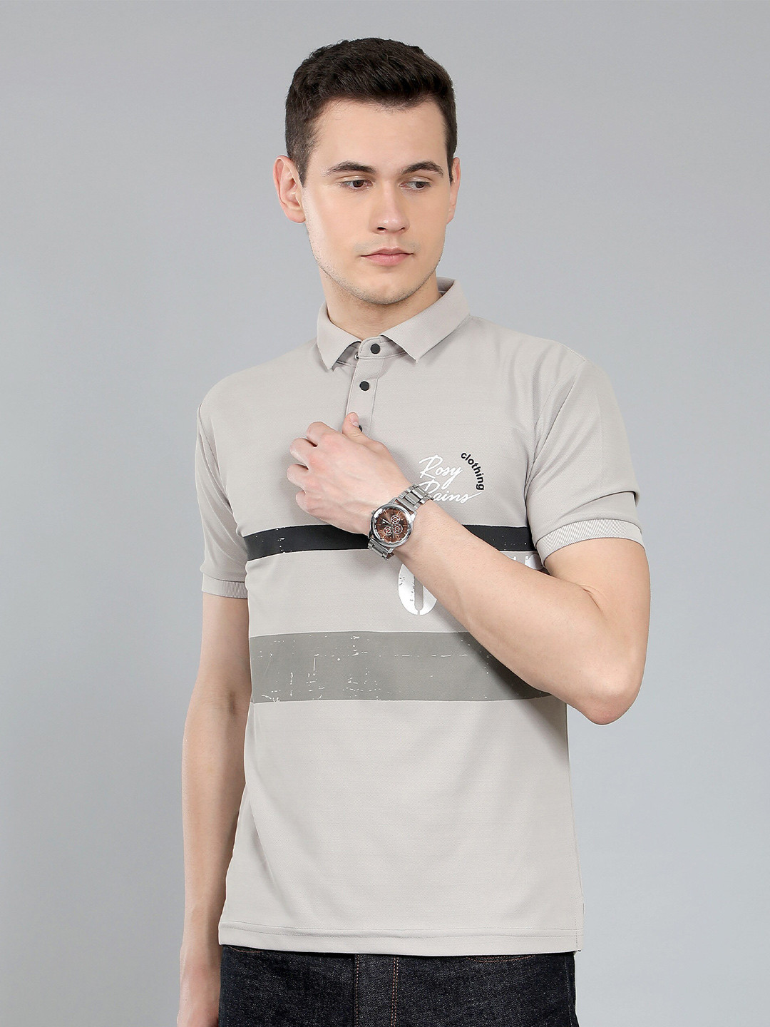 

WE PERFECT Men Printed Polo Cotton Regular Fit T-Shirt, Grey