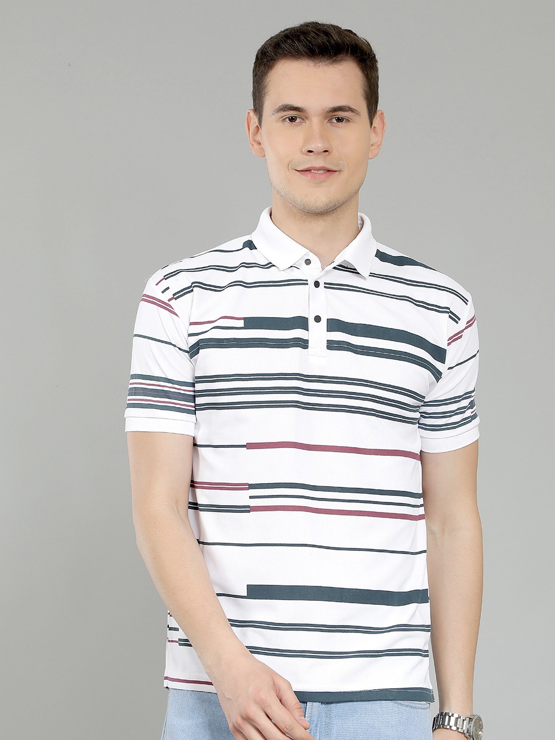 

WE PERFECT Men Printed Polo Cotton Regular Fit T-Shirt, White
