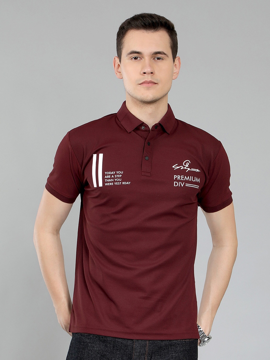 

WE PERFECT Men Printed Polo Cotton Regular Fit T-Shirt, Maroon