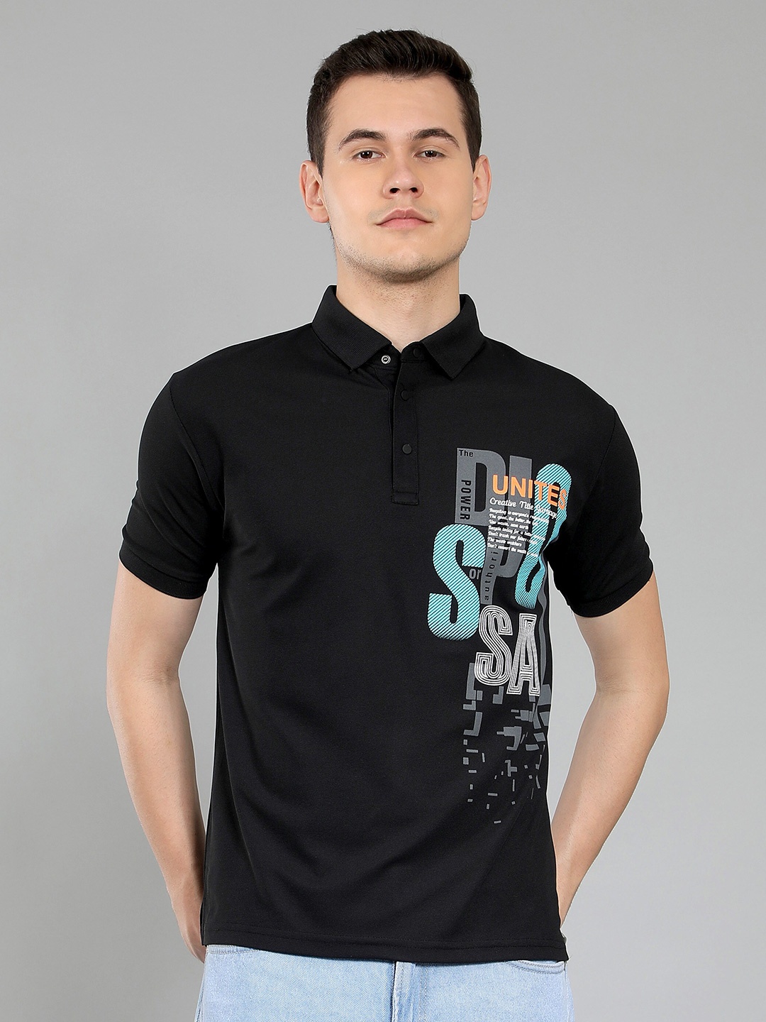 

WE PERFECT Men Printed Polo Cotton Regular Fit T-Shirt, Black