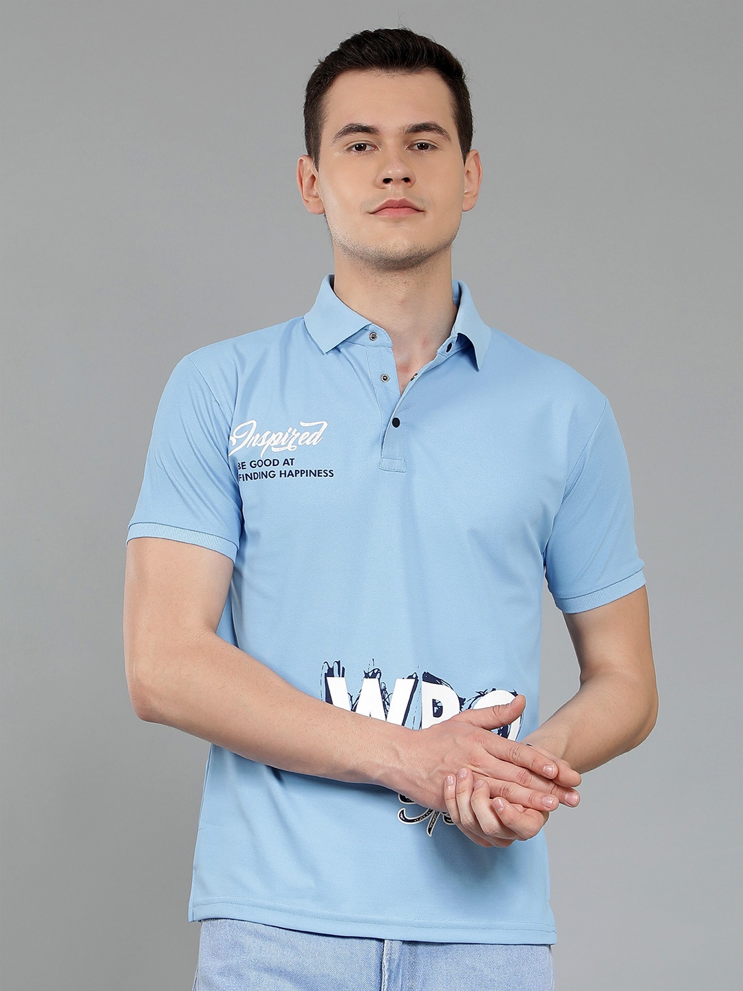 

WE PERFECT Men Printed Polo Cotton Regular Fit T-Shirt, Turquoise blue