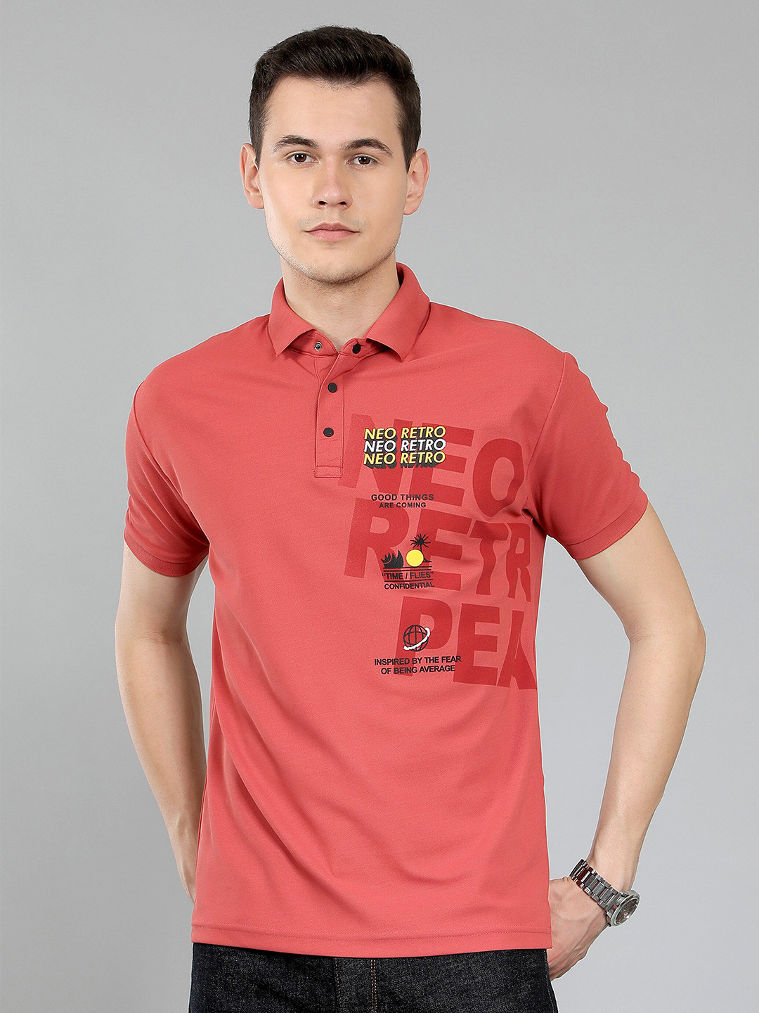 

WE PERFECT Men Printed Polo Cotton Regular Fit T-Shirt, Red