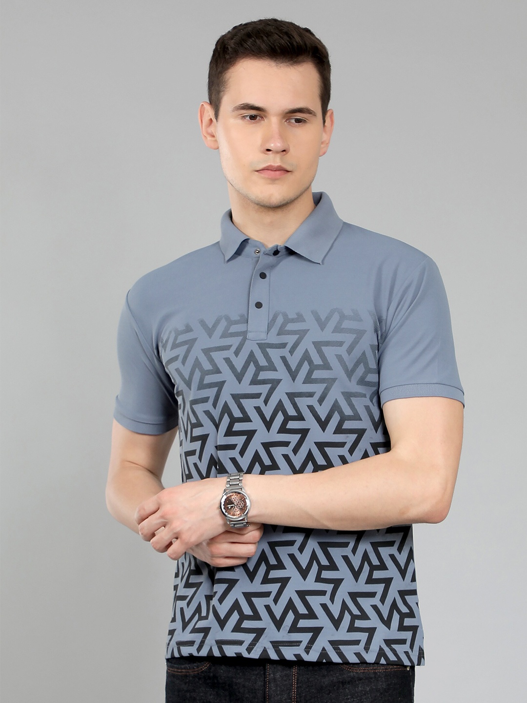 

WE PERFECT Men Printed Polo Cotton Regular Fit T-Shirt, Grey