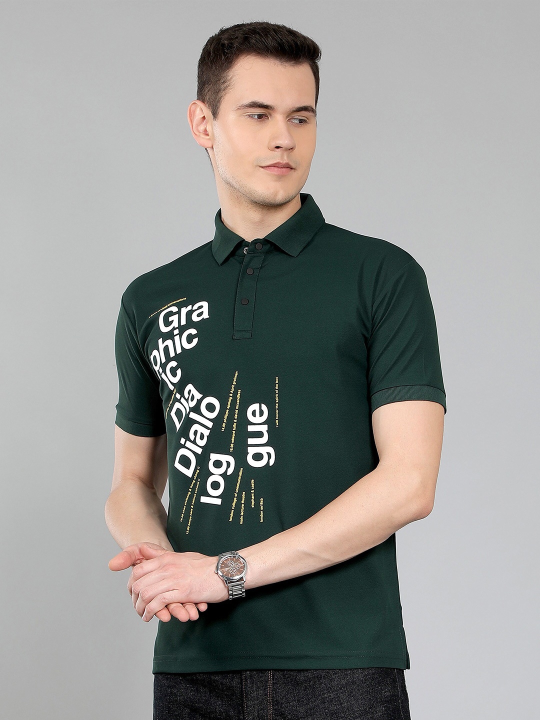 

WE PERFECT Men Printed Polo Cotton Regular Fit T-Shirt, Green