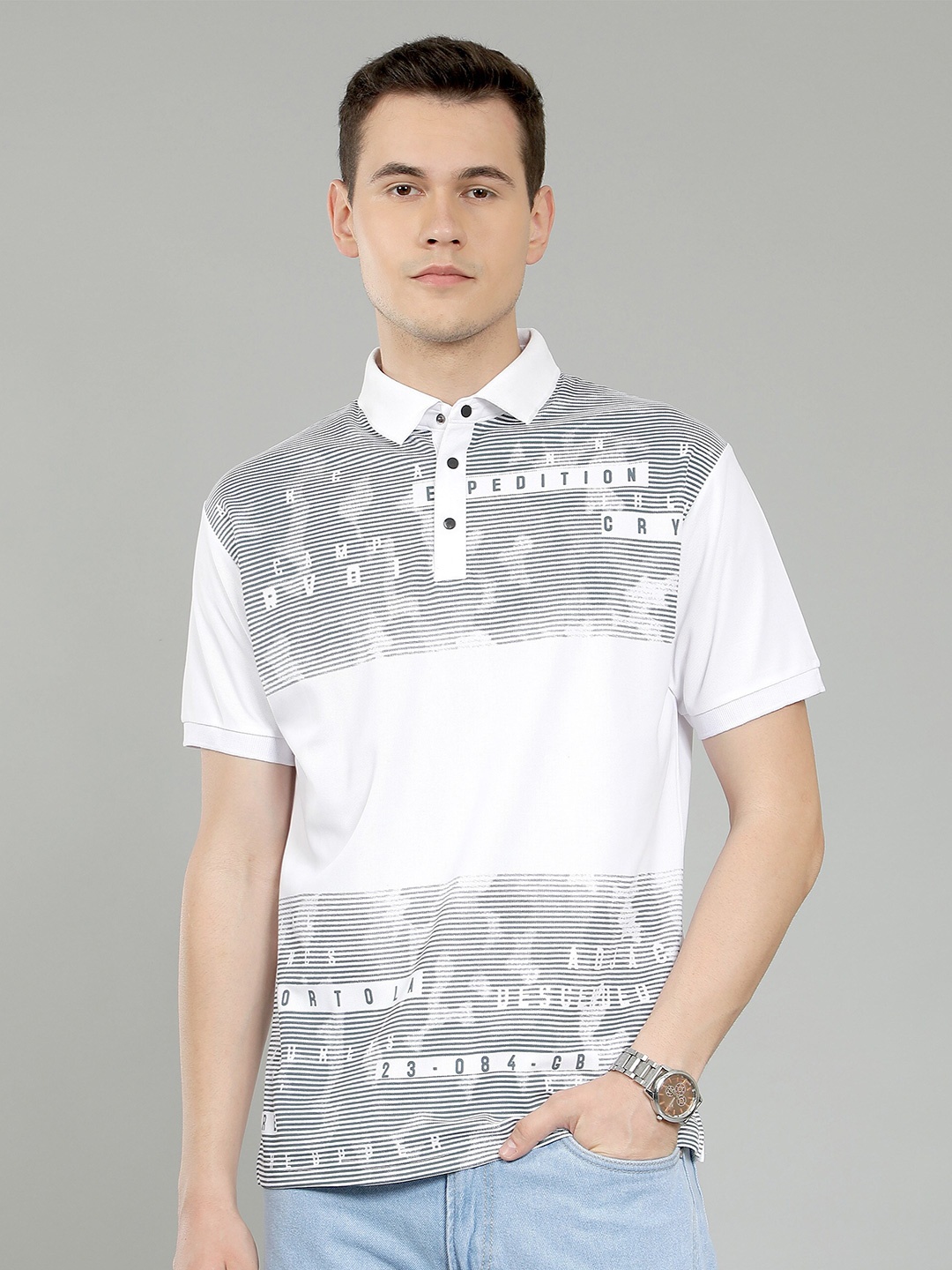 

WE PERFECT Men Printed Polo Cotton Regular Fit T-Shirt, White