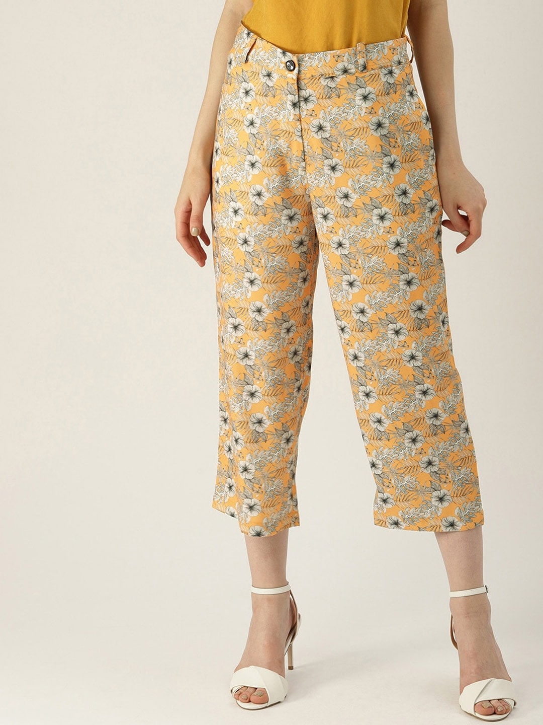 

Mast & Harbour Women Floral Printed Straight Fit Trousers, Mustard