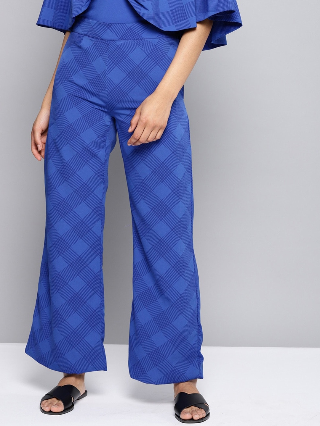 

Mast & Harbour Women Blue Checked Relaxed Loose Fit Parallel Trousers