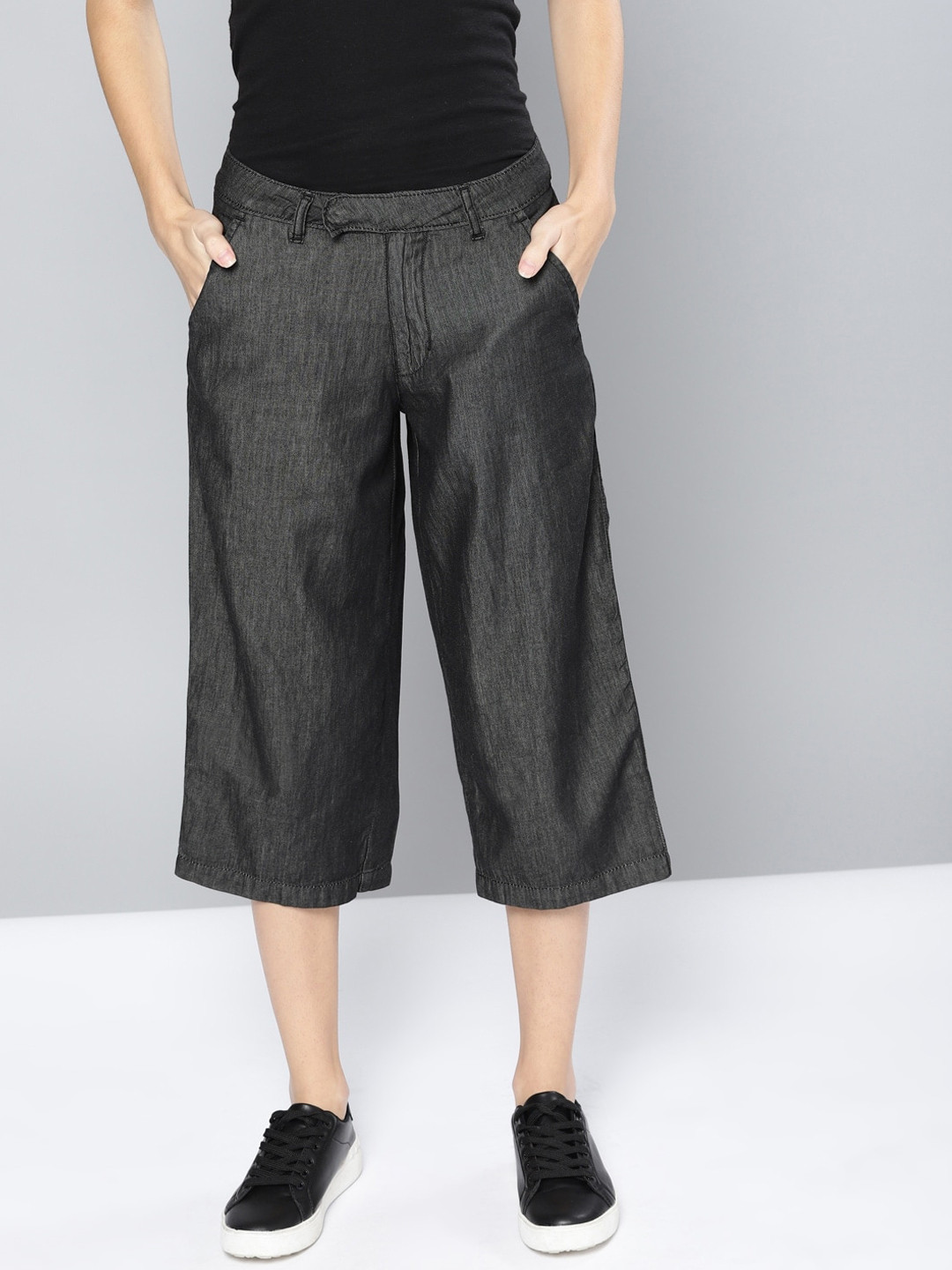 

Mast & Harbour Women Black Denim Cotton Culottes Trousers