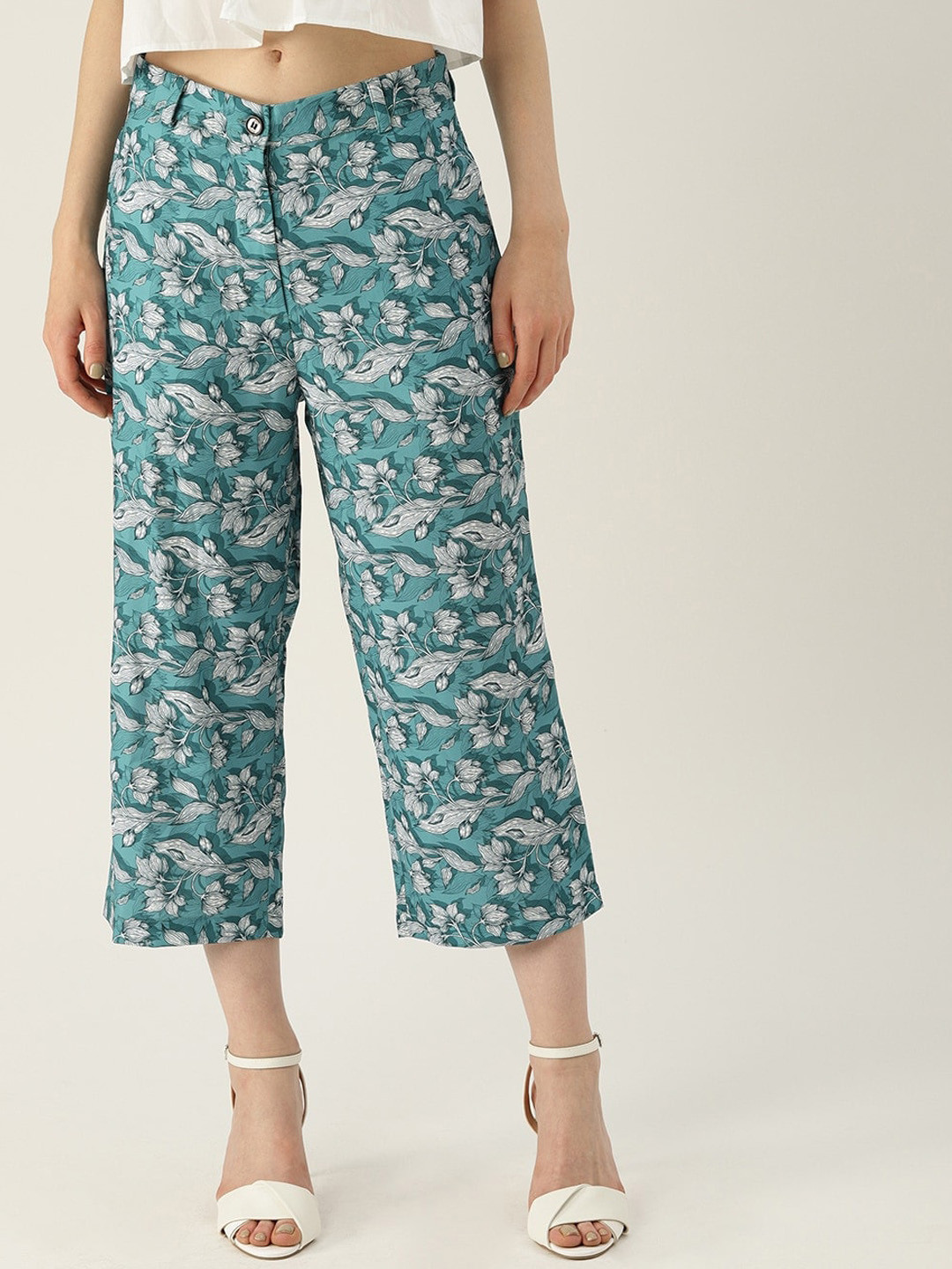

Mast & Harbour Women Floral Printed Straight Fit Low-Rise Culottes, Teal