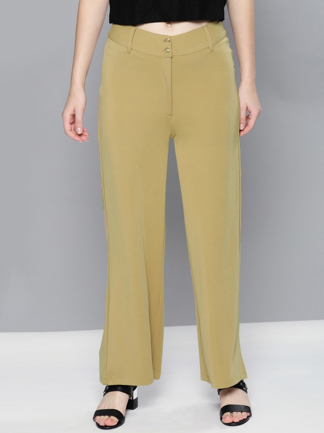 

Mast & Harbour Women Beige Loose Fit High-Rise Parallel Trousers