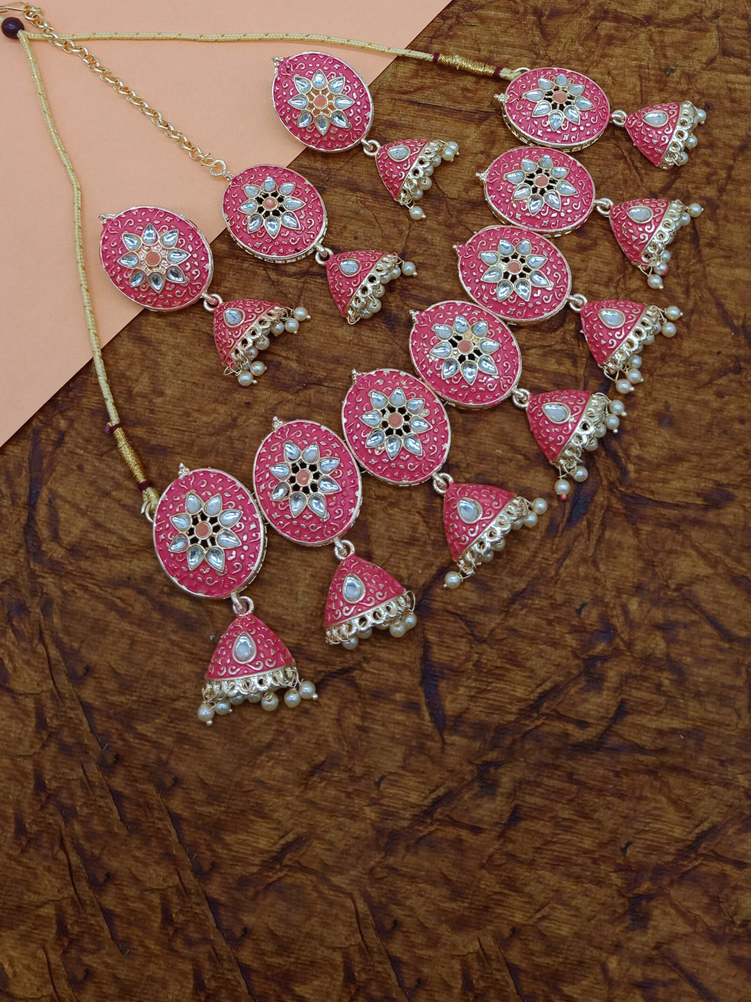 

AASHISH IMITATION Gold-Plated Meenakari Kundan Choker Set