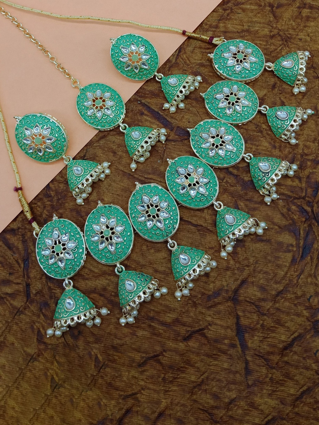 

AASHISH IMITATION Gold Plated Meenakari Kundan Jewelry Set