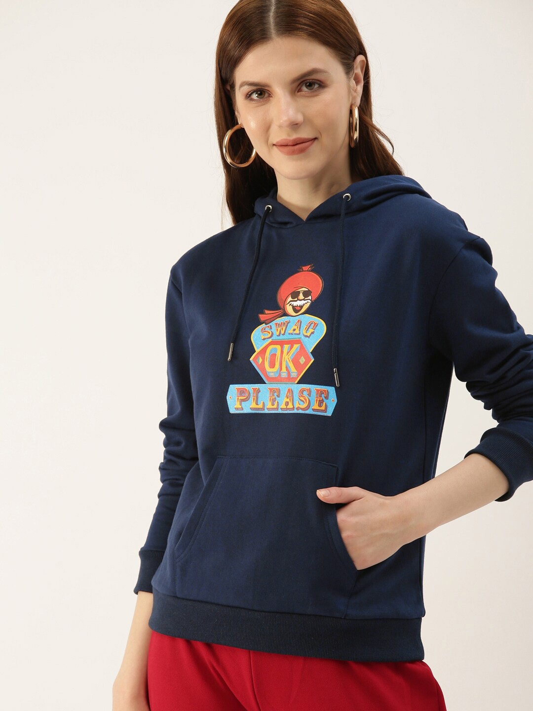

Mast & Harbour Graphic Printed Hooded Cropped Sweatshirt, Navy blue