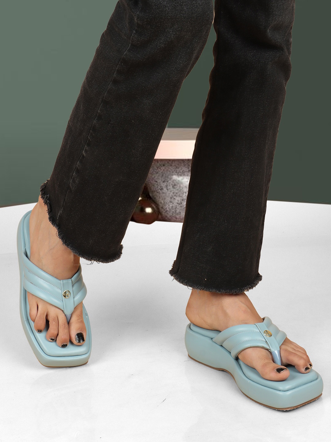 

ELLE Textured Open Toe Platform, Blue