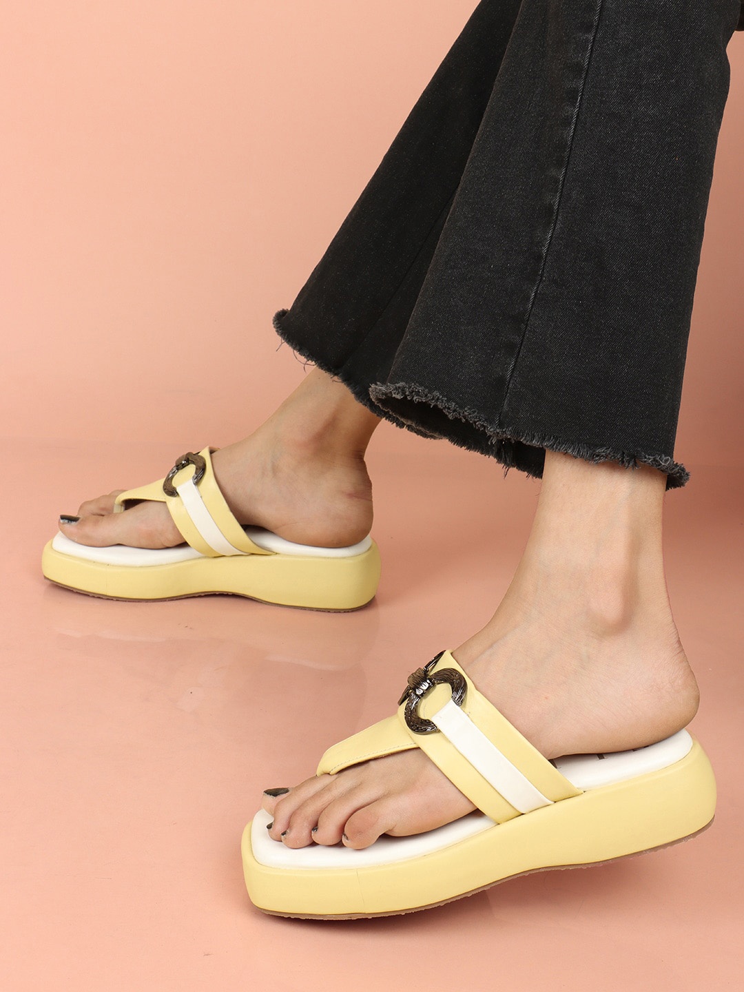 

ELLE Striped Open Toe Platform, Yellow