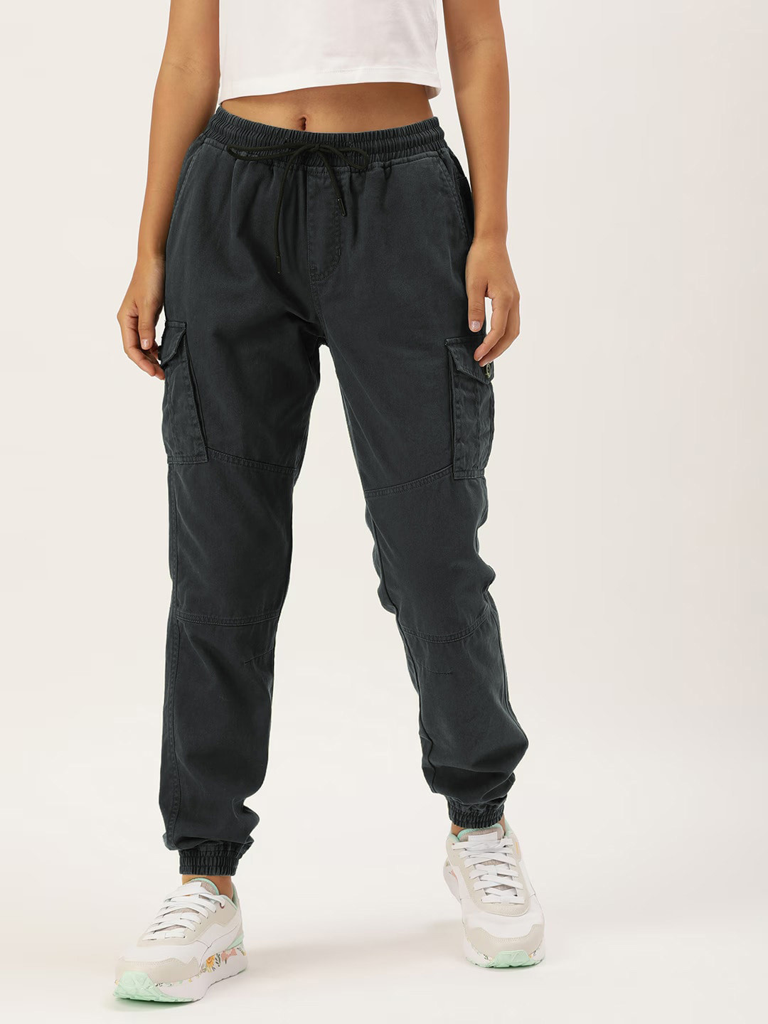 

IVOC Women Solid Pure Cotton Jogger Jeans, Grey