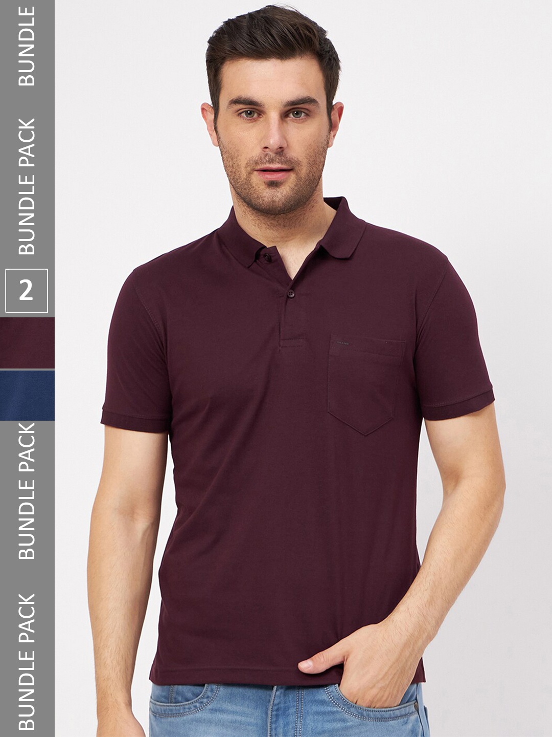 

Okane Pack Of 2 Polo Collar Casual T-shirts, Burgundy