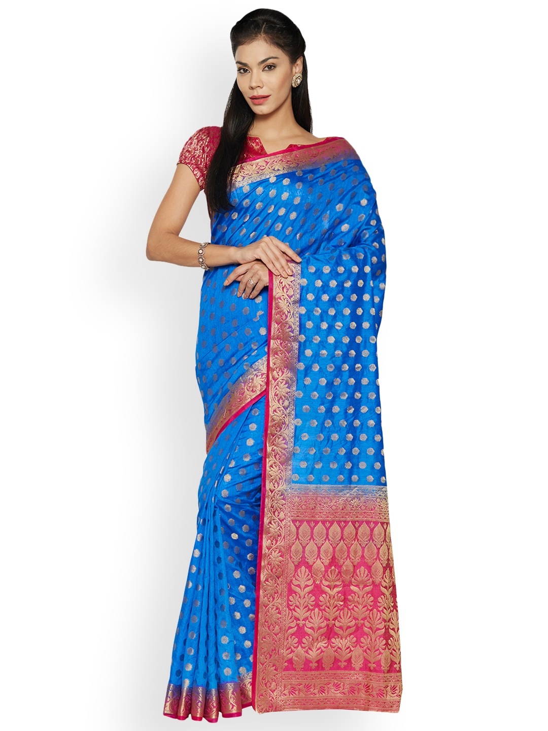 

Akhilam Blue Silk Blend Woven Design Banarasi Saree