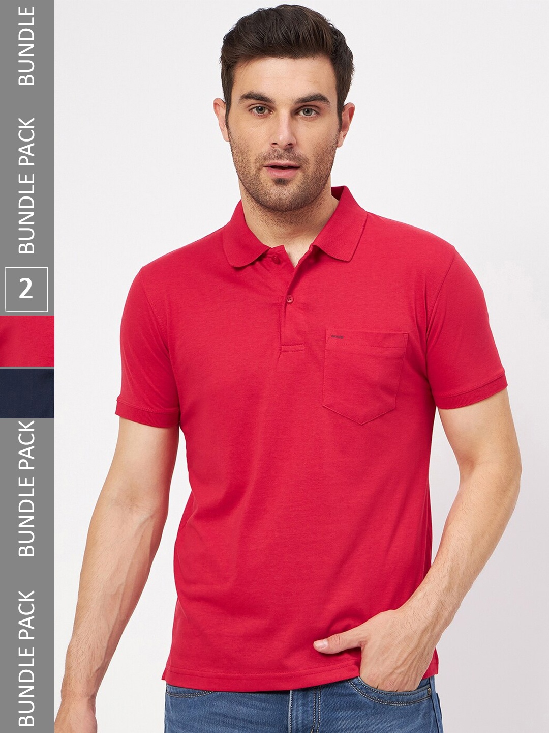 

Okane Pack Of 2 Polo Collar Casual T-shirts, Navy blue