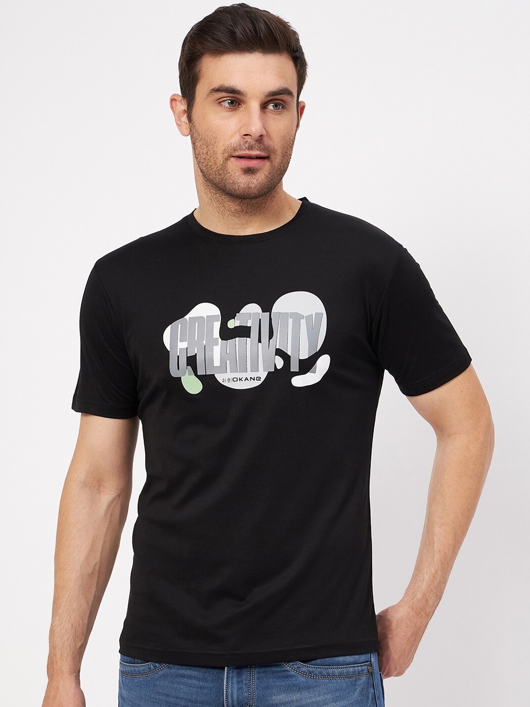 Okane Typography Printed Casual T-shirt, Black