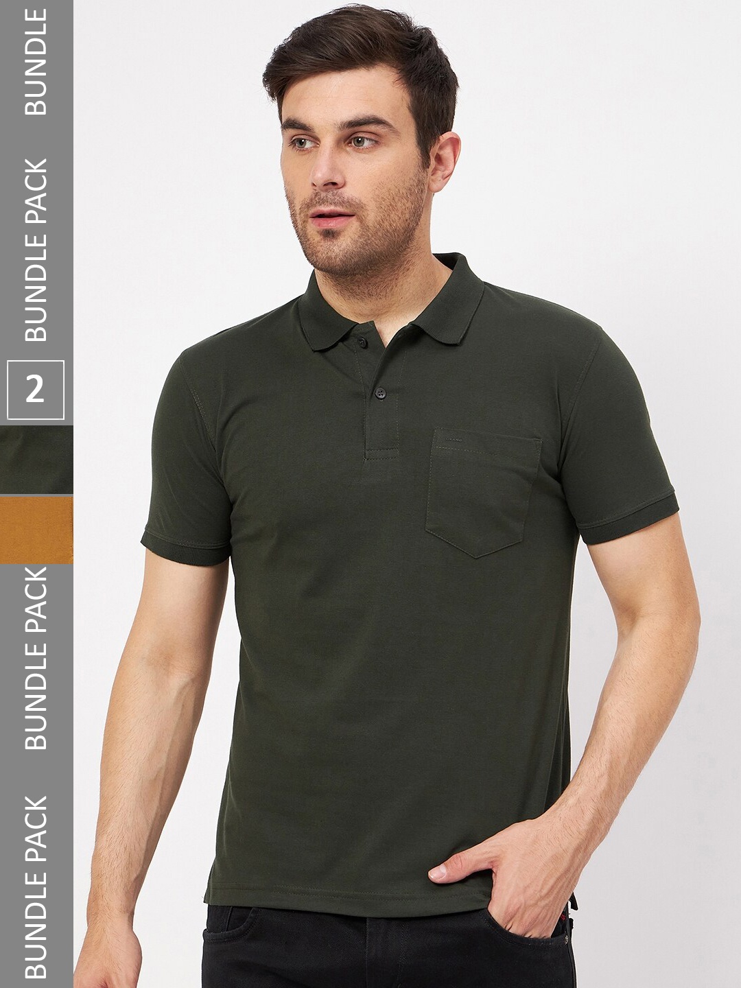 

Okane Pack Of 2 Polo Collar T-shirt, Mustard