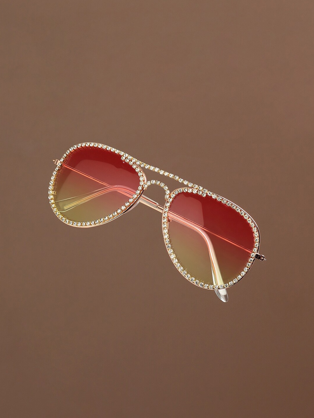 

HAUTE SAUCE by Campus Sutra Women Full Rim Embellished Aviator Sunglasses AW23_SOHISG9155, Orange
