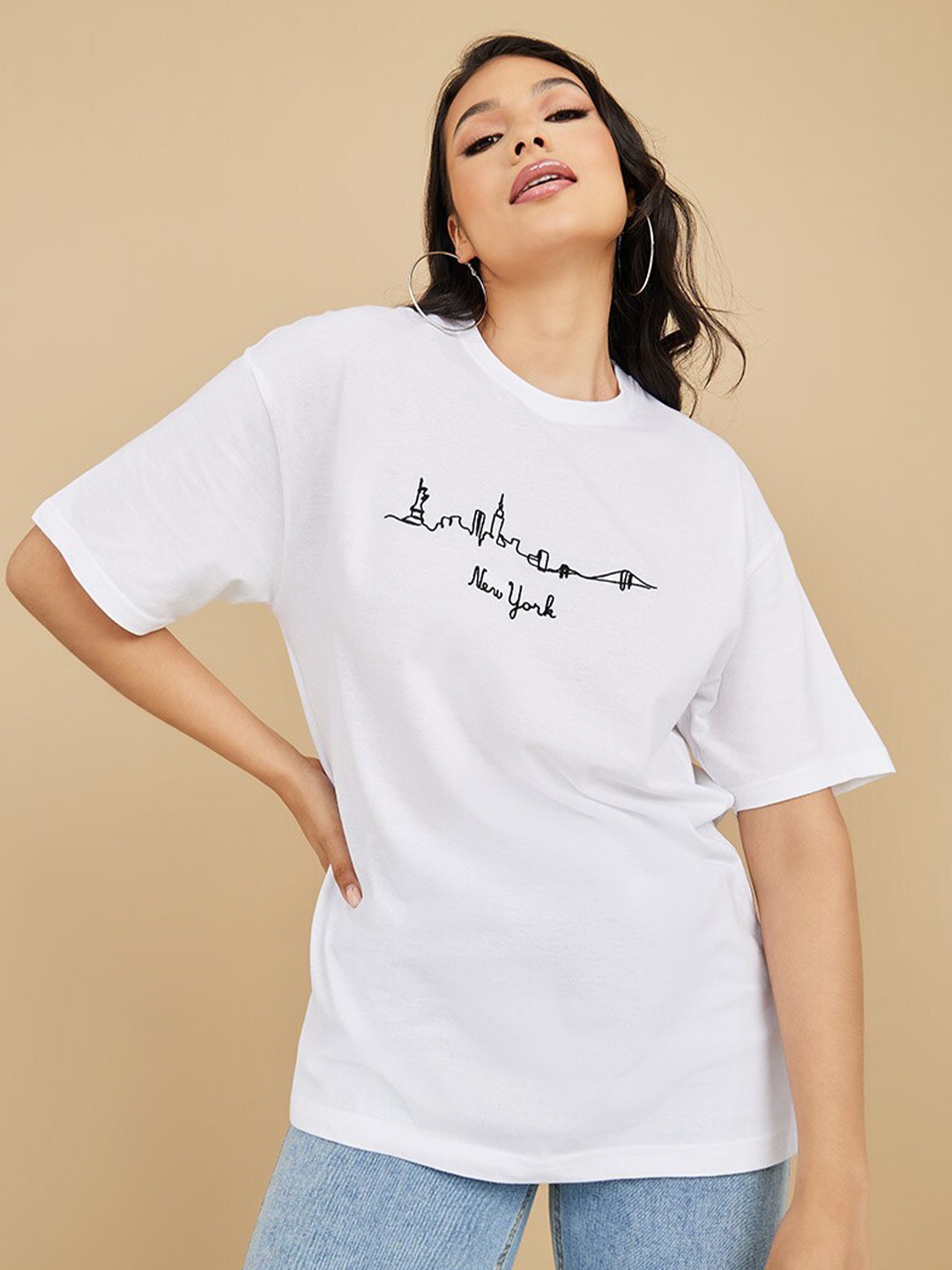 

Styli Typography Printed Relaxed-Fit Cotton T-shirt, White