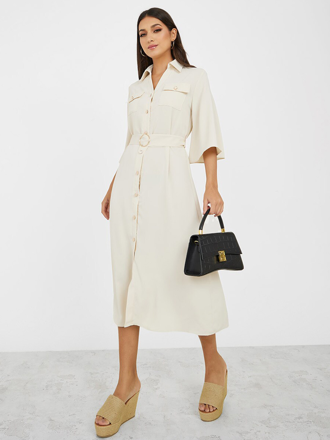

Styli Shirt Midi Dress, White
