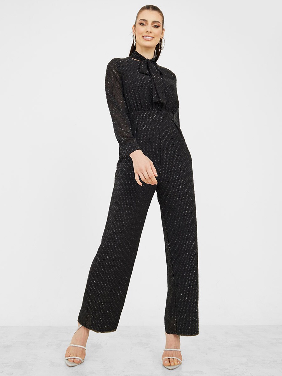 

Styli Self Design Long Sleeve Basic Jumpsuit, Black