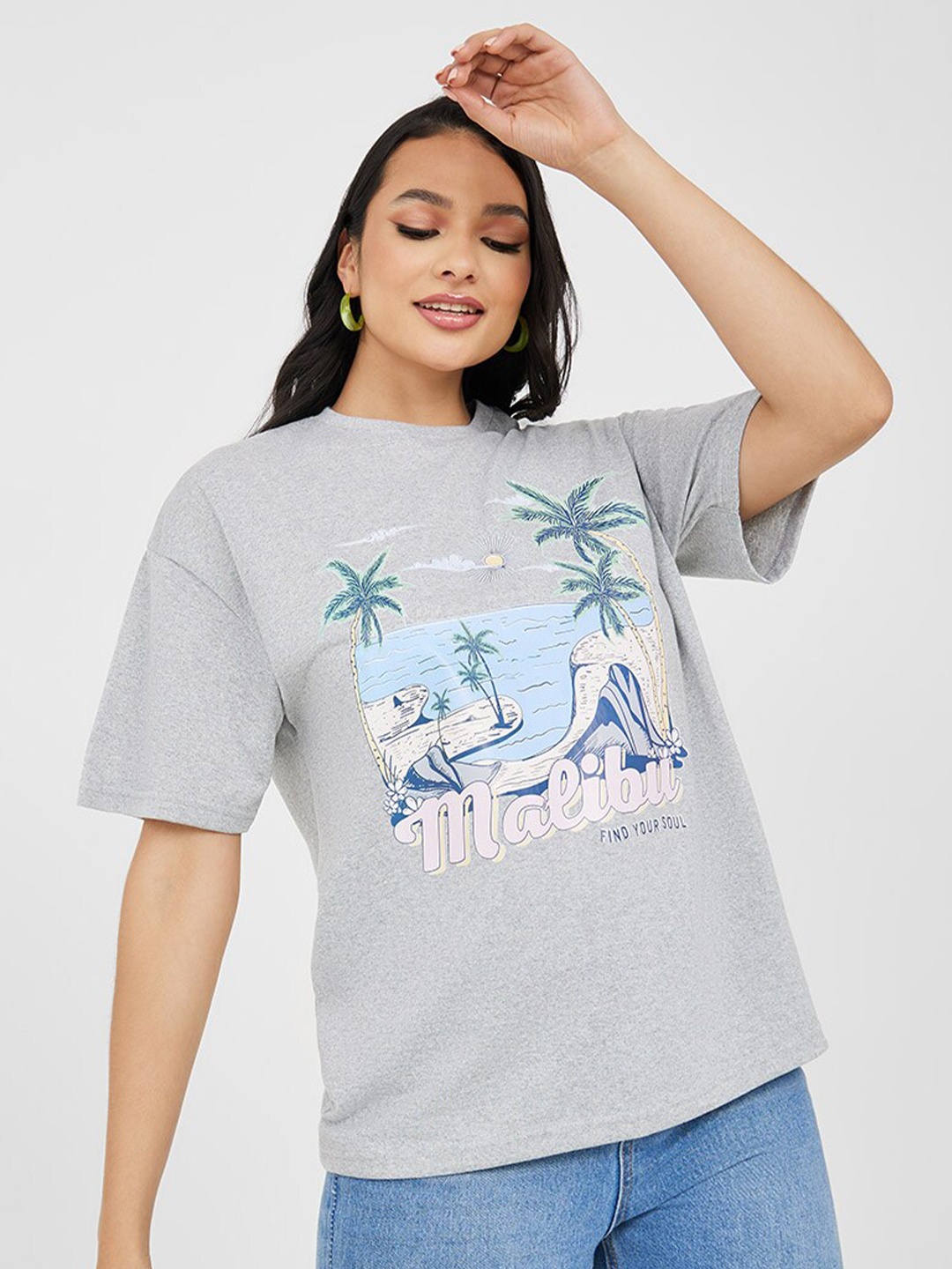 

Styli Graphic Printed Relaxed-Fit T-shirt, Grey