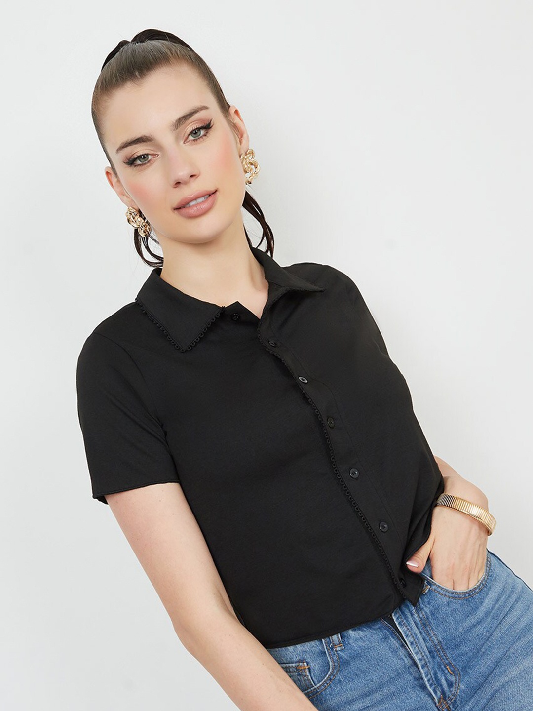 

Styli Women Solid Casual Shirt, Black