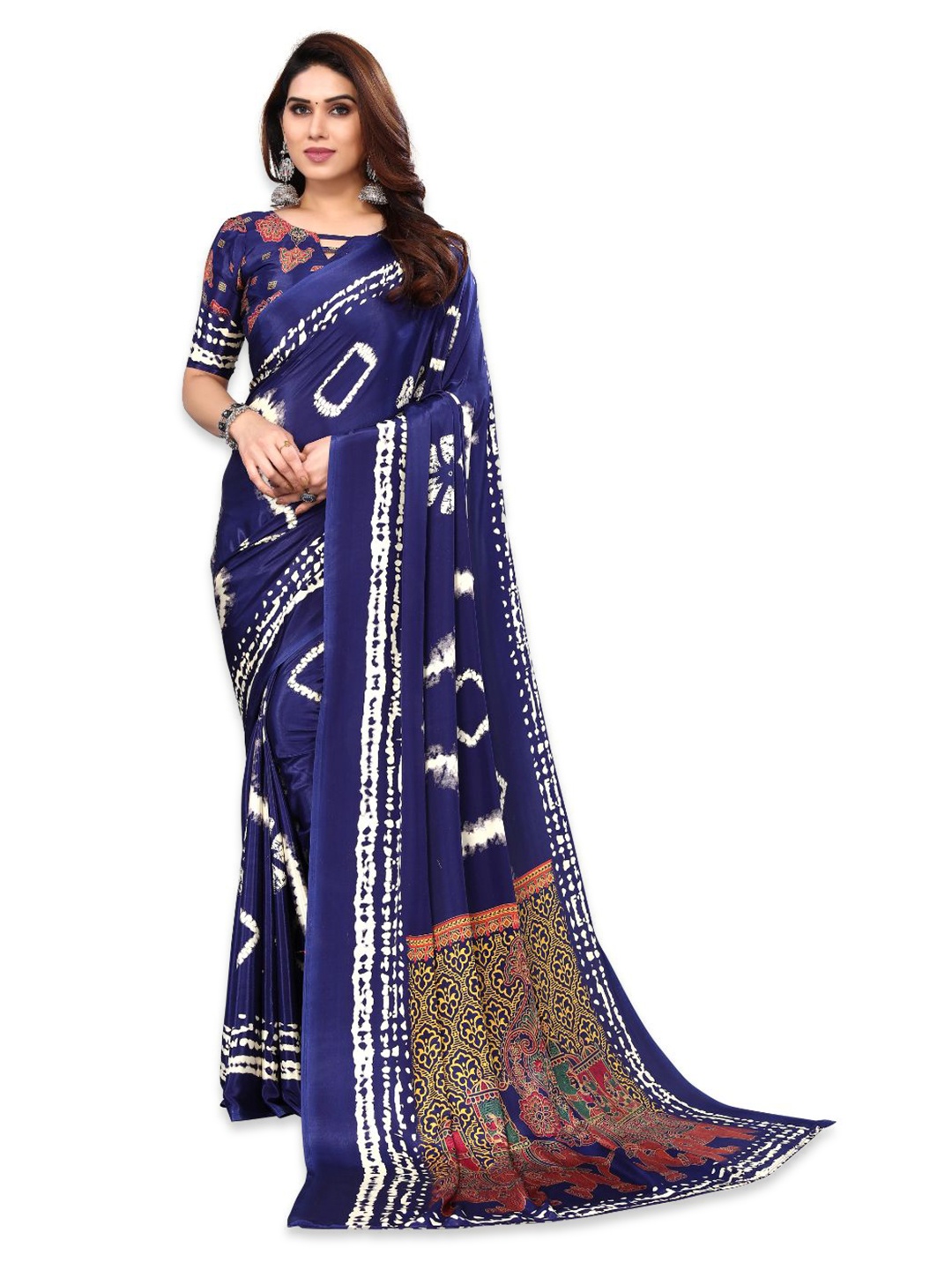 

FABMORA Tie and Dye Pure Crepe Saree, Blue