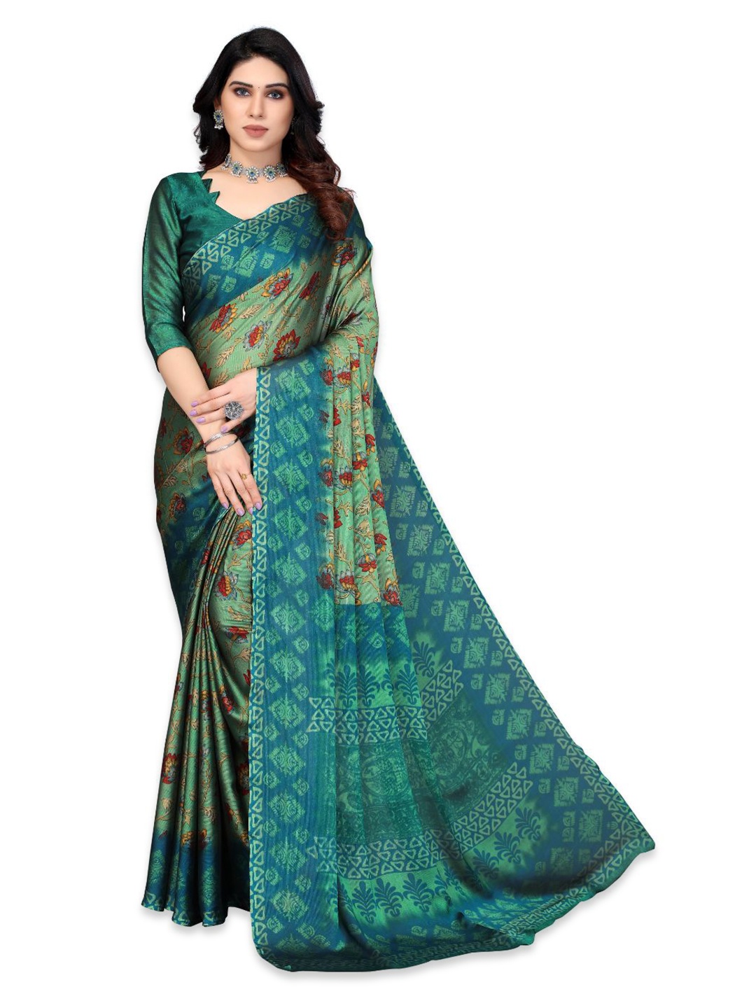 

FABMORA Floral Printed Saree, Blue