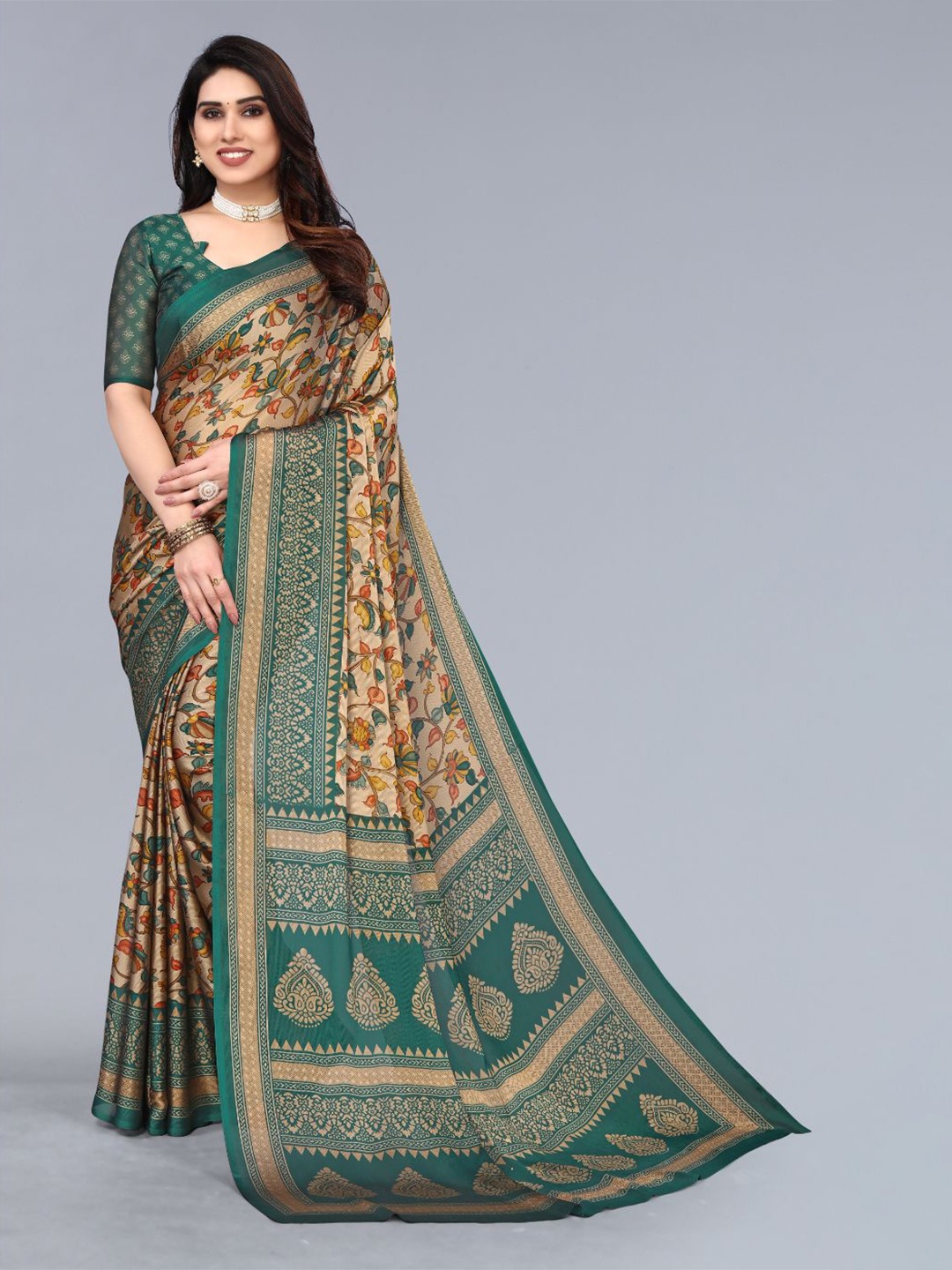 

FABMORA Floral Printed Saree, Blue