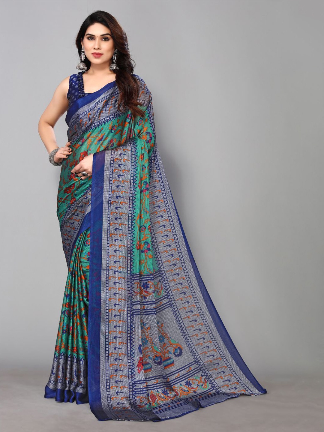 

FABMORA Ethnic Motifs Printed Saree, Blue