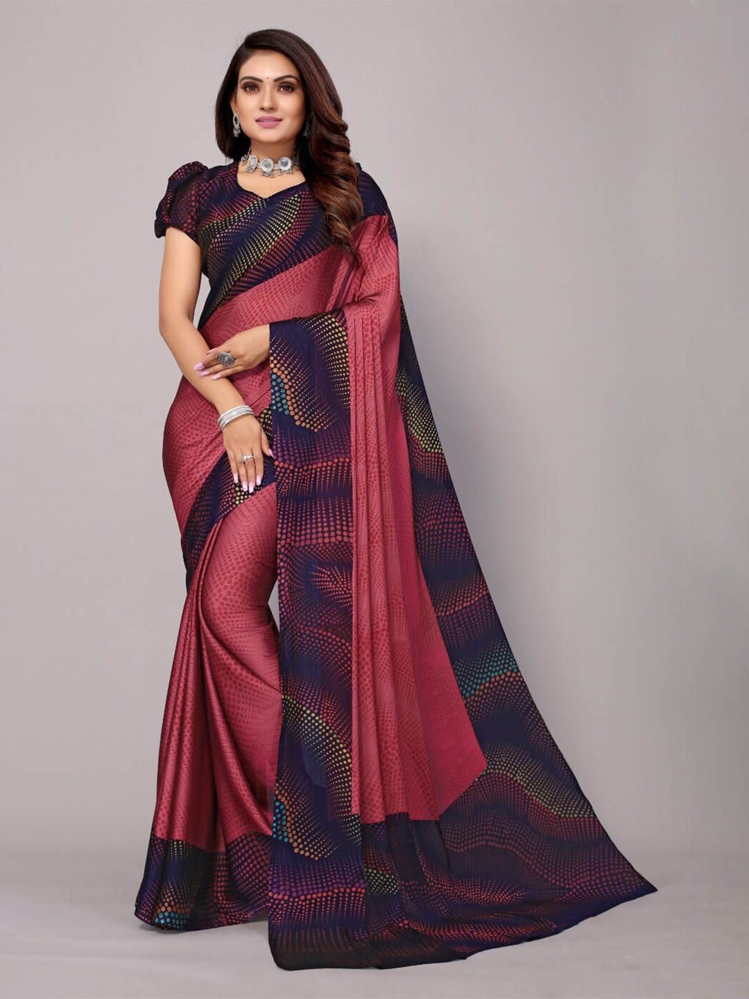 

FABMORA Abstract Printed Poly Chiffon Saree, Pink