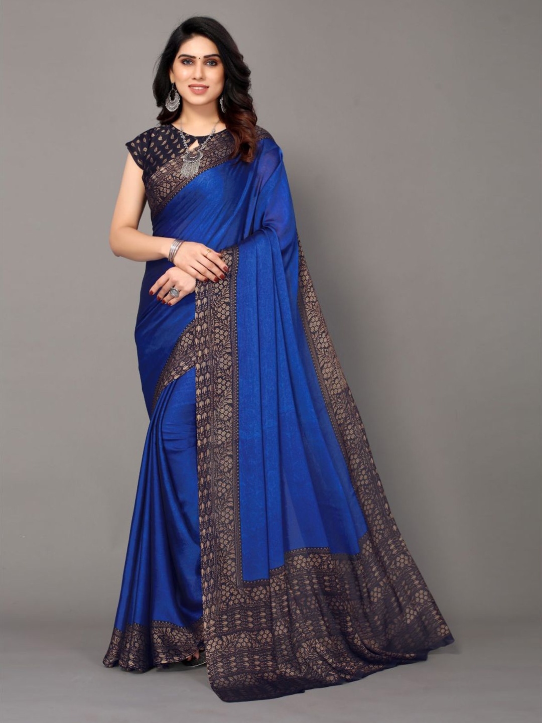 

FABMORA Poly Chiffon Saree, Blue