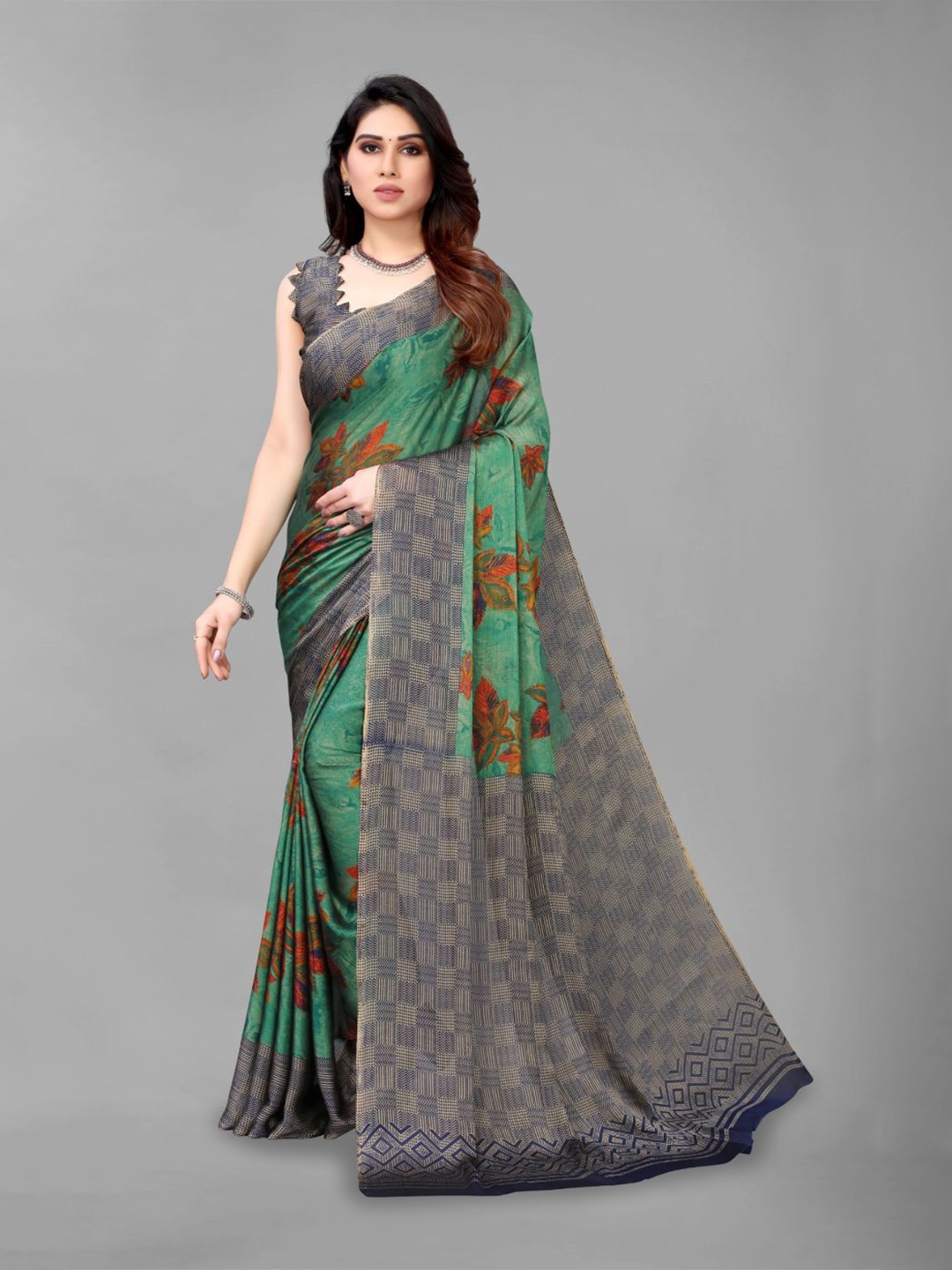 

FABMORA Floral Printed Saree, Blue