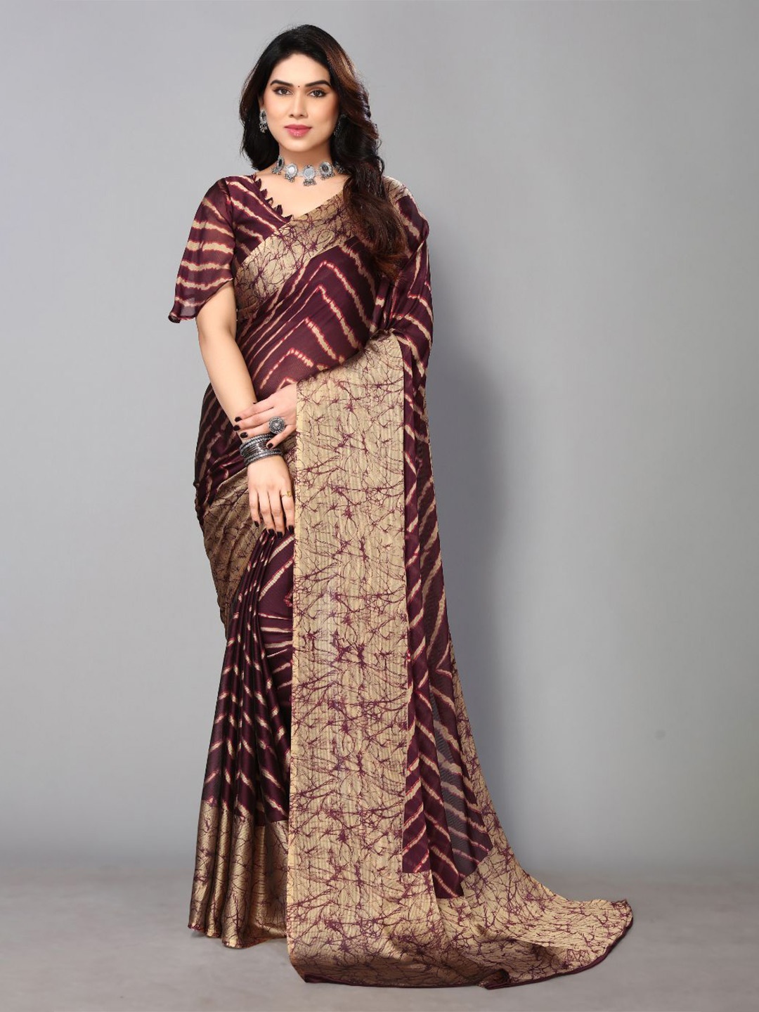 

FABMORA Striped Poly Chiffon Saree, Purple