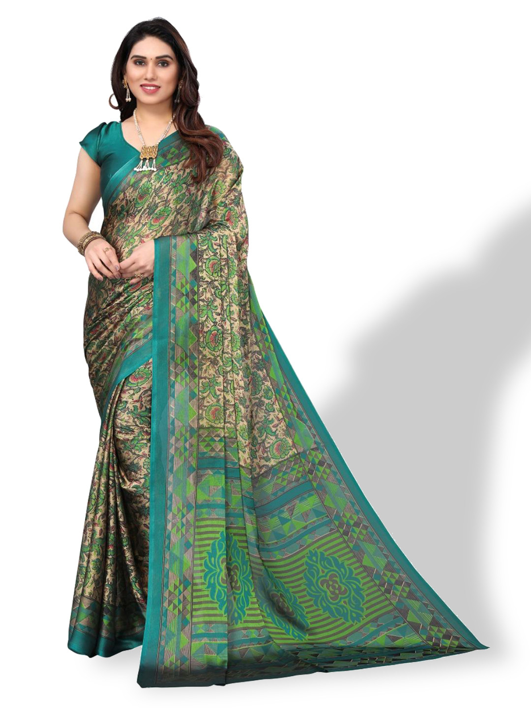 

FABMORA Floral Poly Chiffon Saree, Blue